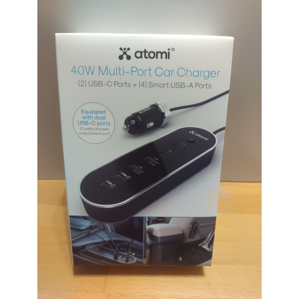 Atomi‎ 40W Multi-Port Car Charger 2 USB-C Ports + 4 Smart USB Ports NEW